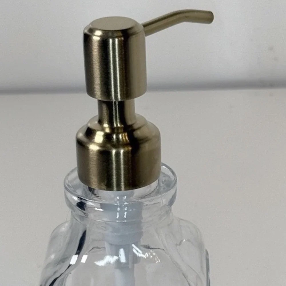 JASAI Antique Square Glass Soap‎ Dispenser 12oz Clear Gold Pump Labels NEW 81-09